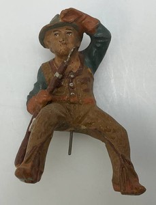 Antique Miniature ElastolinLineol Sitting Cowboy Stagecoach Figure 3 14 Tall  Very Cool
