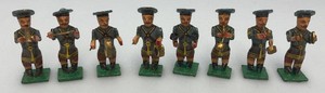Antique 2 Wooden Soldiers Band Musicians (8) Figurines In Original Box