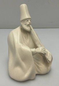 White Faience Figurine Turkish Smoking Man Sculpture 5 12