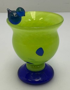 Very Unique Colorful Mid Century Hand Blown Art Glass Bird Bath Dish And Bird Signed By Artist 2 38 x 3