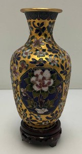 Vintage Chinese Floral Cloisonne Enameled Vase  With Stand 7