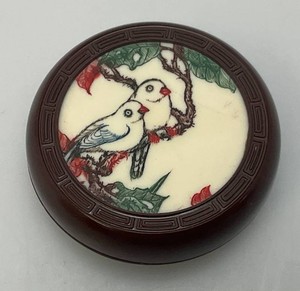 Vintage 2 12 Chinese Collectible Hand Painted Bird Design Ink Well With Ink