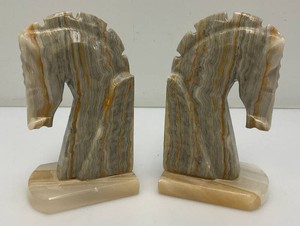 Vintage Set Of Trojan Horse Head Bookends Carved From Onyx 6 14 Tall