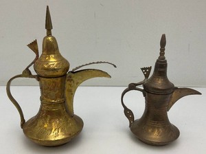 Two Vintage Etched Brass Turkish Style Teapots 6 & 7