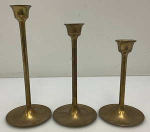 Set Of Three Brass Candle holders Tallest Being 7