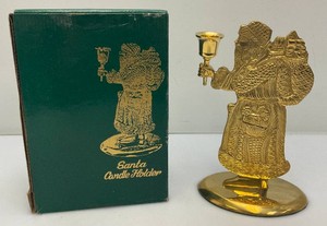 Vintage Heavy Brass Santa Candle Holder 9 12