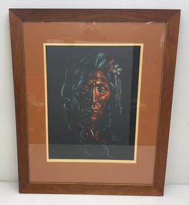 27 x 33 Framed Behind Glass Nancy Mclaughlin Powell 1932-1985 Native American Print