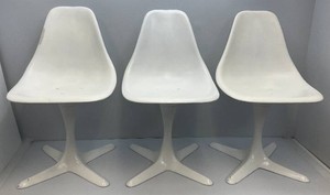 Three 1960s Mid-Century BURKE Maurice Design Fiberglass Tulip Style Chairs (Looks To Be Repainted)