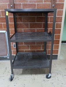 TALL METAL ROLLY CART WITH ELECTRICAL HOOKUP