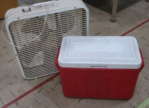 COLEMAN RED COOLER AND FLOOR FAN