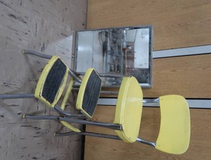 VINTAGE COSTCO STEP CHAIR AND A MIRROR