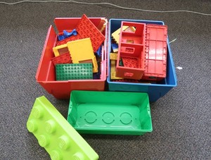 TWO CONTAINERS OF LEGOS