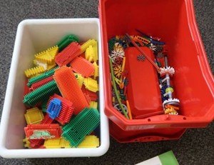 RED TOTE WITH LEGO TOYS
