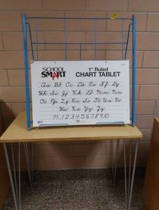 RECTANGULAR TABLE AND BLUE METAL RACK