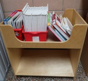 CUTE WOODEN WHEELY CART & BOOKS