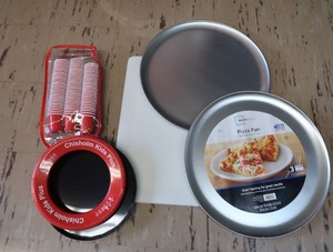 PIZZA PANS, RED SOLO CUPS, PLASTIC FRISBEES