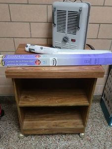 WOODEN ROLLY TABLESHELF & PORTABLE HEATER &WINDOW FILM