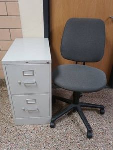 2 DRAWER METAL FILE CABINET AND COMPUTER CHAIR