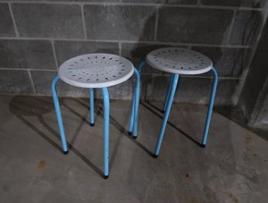 2 CUTE BLUE FOOTED ANTIQUE STOOLS