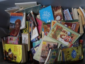 NICE LARGE CONTAINER FULL OF READING BOOKS