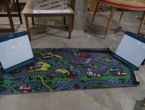 2 FLOOR EASELS AND FUNKY ROAD MAP RUG