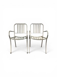 2 Piece Dining Chairs features a durable, hot-galvanized steel frame with a distinct linear slat design