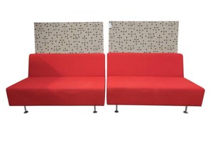 Set of 2 red Steelcase privacy benches. 48x30x47, 28 high without privacy back.