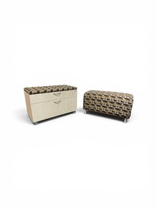 2 Door Wood Cabinet with Cushion Top and ottoman