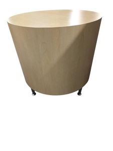 Herman Miller round wooden cylinder coffee table, retail price $1500.