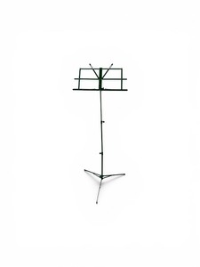 foldable, and portable music stand featuring two sheet music security arms to hold pages in place