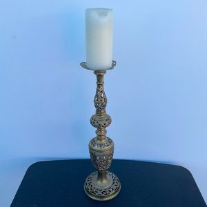 Ornate Brass Candle stick with candle