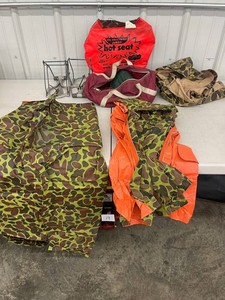 Hunting Seat Covers & Clothes Mixed Lot - Hot Seat, Camouflage Rain Suite, Traps