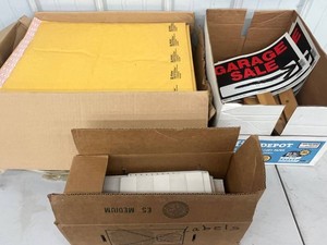 Garage Sale Signs & Stakes Mixed Lot w Large Mailing Envelopes and Stickers