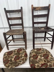 VTG Wood Ladderback Chairs With Newer Cushions - Set of 2