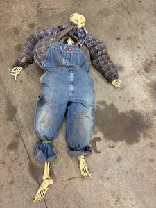 Halloween Skeleton Scarecrow Prop in Overalls & Flannel