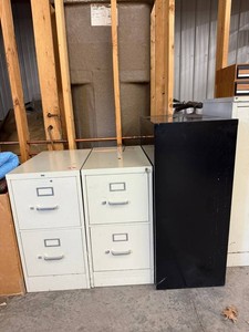 2 File Cabinets (one w key) & 1 Black StorageFile Cabinet Mixed Lot (Lot of 3)