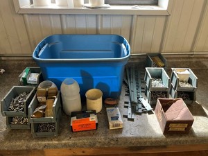 Assorted Hardware Mixed Lot in Storage Tote