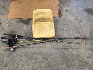 Fishing Rods & Reels Mixed Lot With Boat Seat