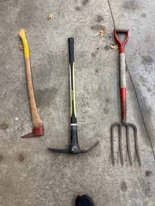 Garden Tools Mixed Lot - Collins Axe, Pick Mattock & Pitchfork