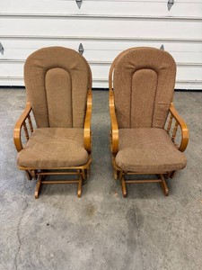 Two Glider Chairs w Fabric Backs & Seats w Wooden Frames