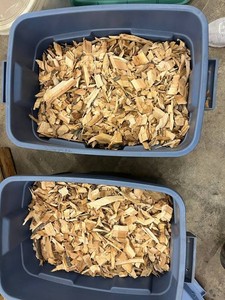 Cherry Wood Chips in Rubbermaid Roughneck Storage Totes (Lot of 2)