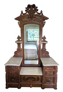 B2 - Antique 1865 Victorian Renaissance Revival Walnut Mirrored Dresser