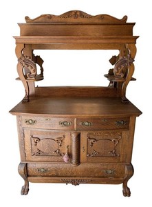 K - Antique Victorian Quarter-Sawn Oak Sideboard Mirror-Backed Server