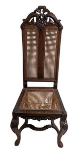LLR - Antique French Carved Caned Side Chair Late 1800s