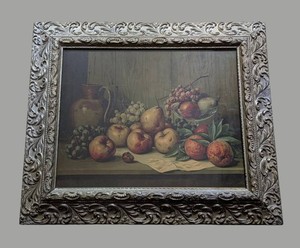 LLR - Vintage R. Rouleh 1918 Fruit Still Life Print Gold Frame