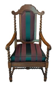 LLR - Antique Oak English Barley Twist Armchair Upholstered Seat