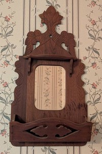 LLB - Antique Victorian Walnut Wall Mirror Letter Holder