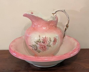 LLR - Antique Pink Floral Wash Basin and Pitcher