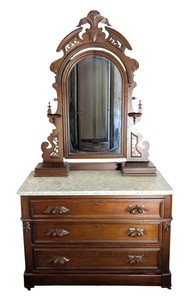 B1 - Antique Carved Walnut Mirrored Dresser
