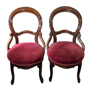 B1 - Antique Walnut Balloon Back Side Chairs Pair